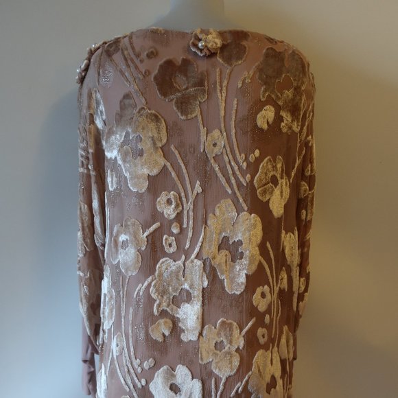 WOMENS HOLLY SHARP BLUSH NUDE FLORAL VELVET LONG SLEEVE MAXI DRESS M * - Picture 9 of 14